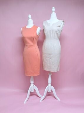 Lot of 2-  Calvin Klein Coral Dress &  Talbots  Cream Colored Dress